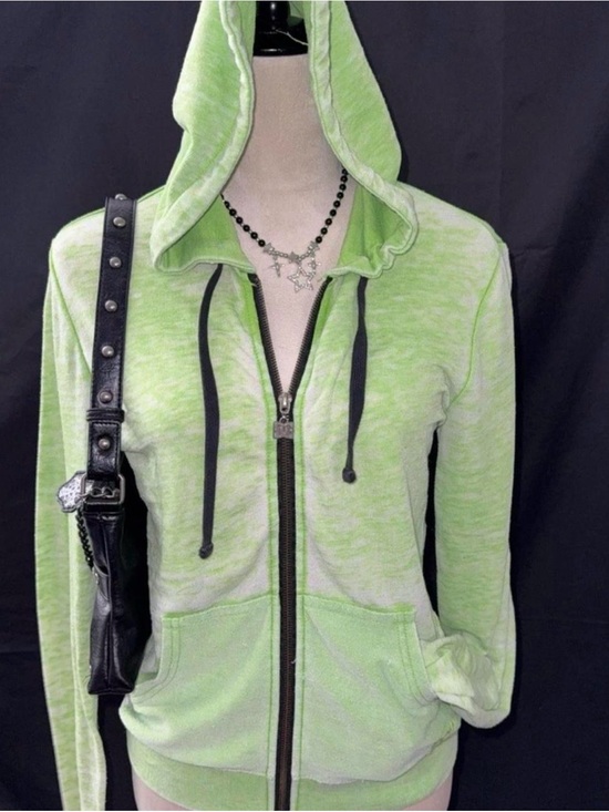 DC Tops - DC Light Green Hooded Zip-Up Sweatshirt with Black Drawstrings